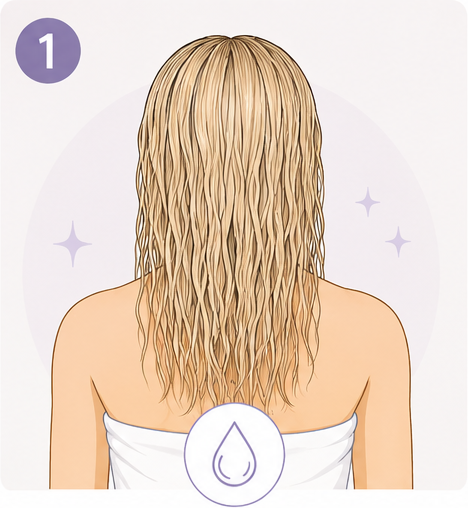 Step 1: Start with clean, towel-dried hair.